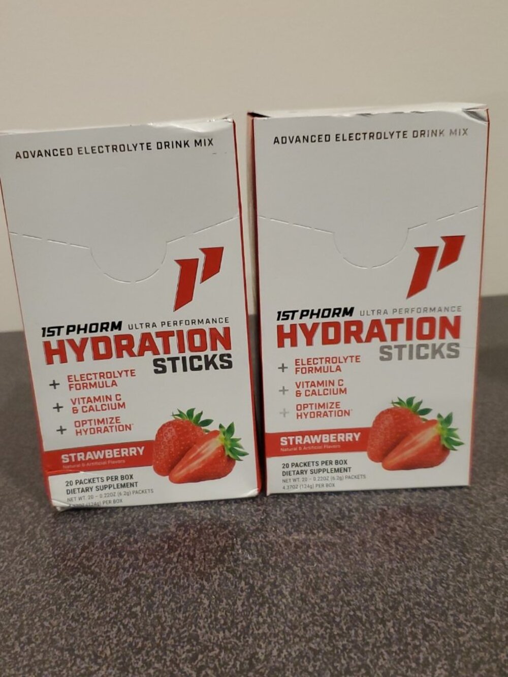 2 Pack Of 1st Phorm Hydration Sticks Strawberry 20 Pack Sealed Exp 07/27
